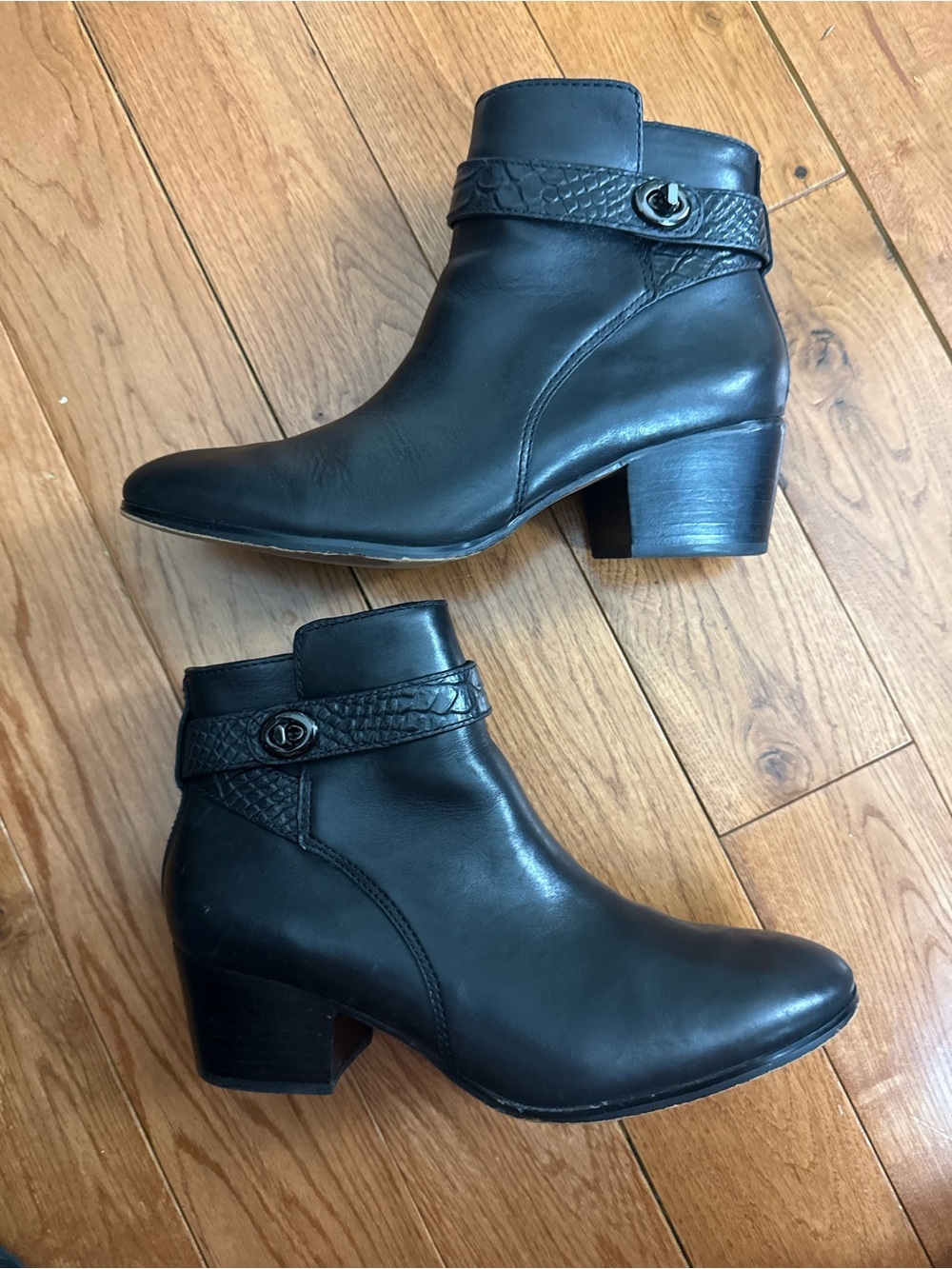 Coach ‘Patricia’ Black Leather 2” Heel Ankle Boots